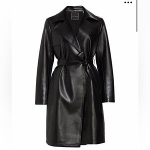 Elie Tahari Vegan Leather Belted Coat